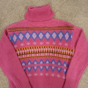 Pink Patterned Turtleneck Sweater
